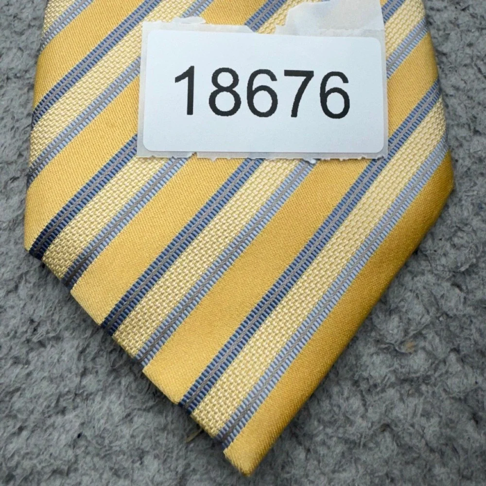 Canali Silk Repp Tie Yellow Blue Striped Made In Italy Designer Necktie